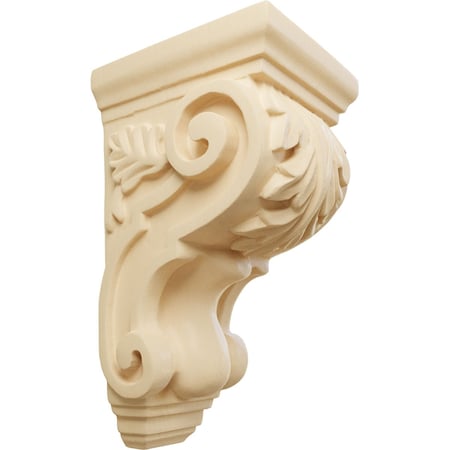 Ekena Millwork 3 1/2"W x 4"D x 7"H Small Traditional Acanthus Corbel, Maple CORW03X04X07TAMA
